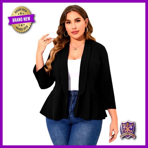 Plus Size Casual Blazer Open Front Long Sleeve Work Office Cardigan Jacket